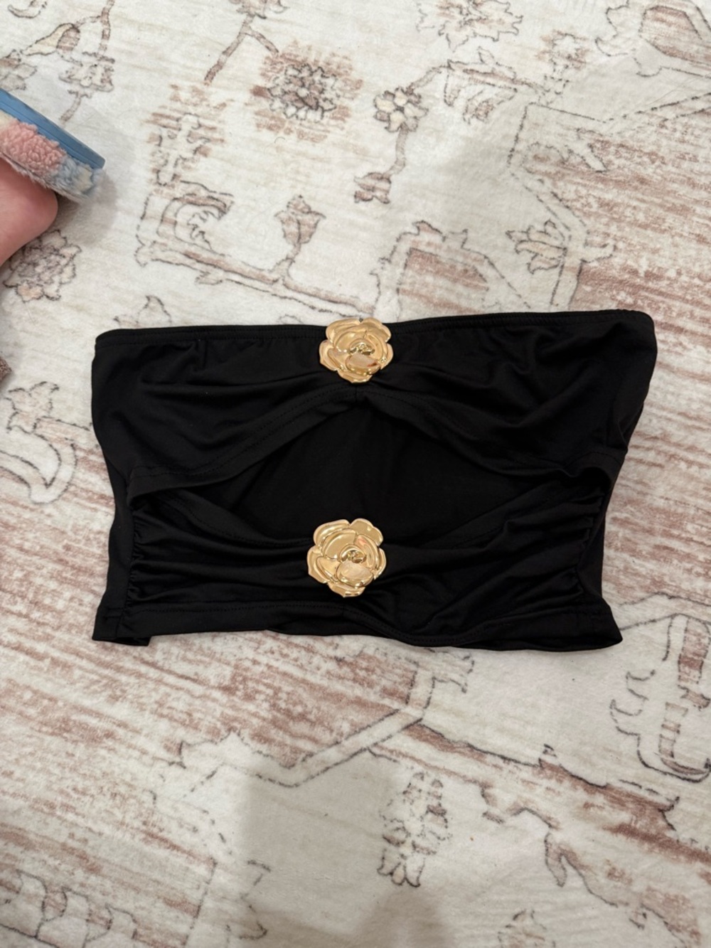 Marshalls Black Strapless Crop Top with Gold Floral Accents